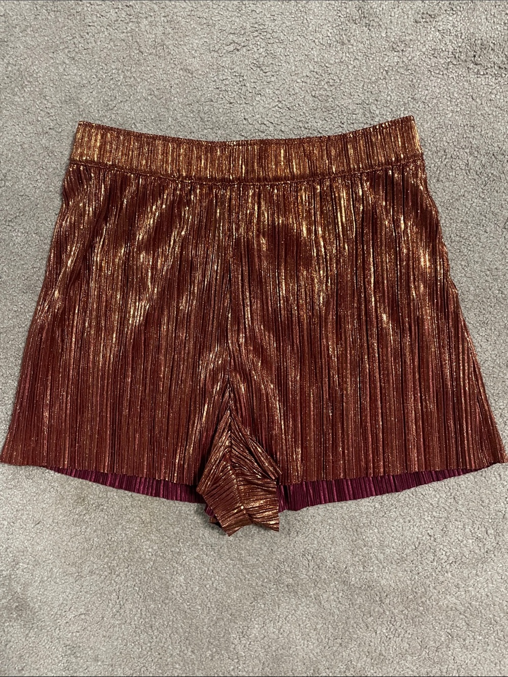 H&M Metallic Copper Pleated High-Waist Shorts